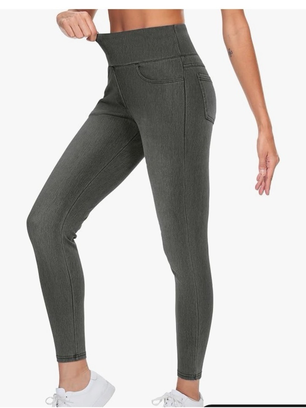THE GYM PEOPLE Women's BLACK GREY High Waisted Jeggings SZ Large